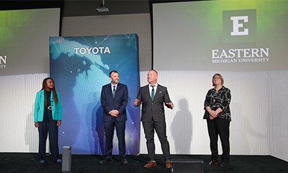 COE dean Ryan Gildersleeve at a press event for Toyota's new STEM Institute at EMU