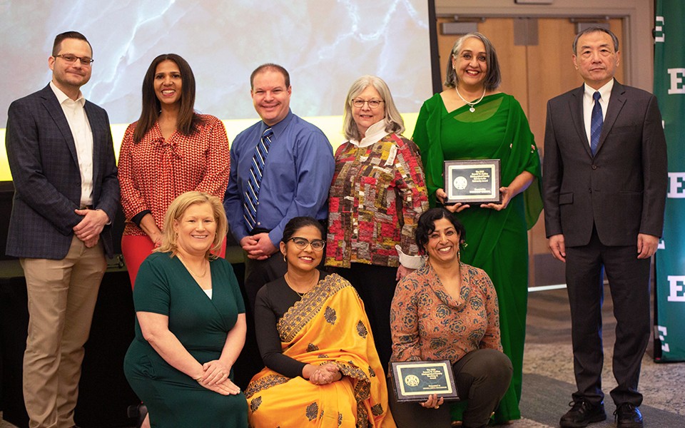 Faculty and lecturers award winners pictured with Rhonda Longworth at the recognition ceremony.