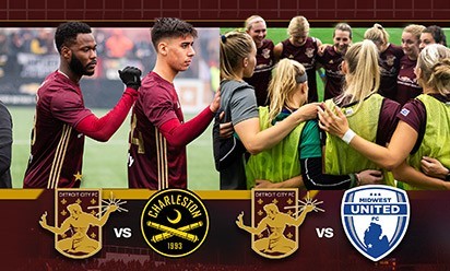 men's and women's DCFC photos and logos of both teams they will face off against
