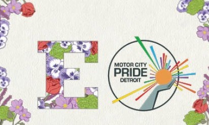 Block E filled with flowers and Motor City Pride logos