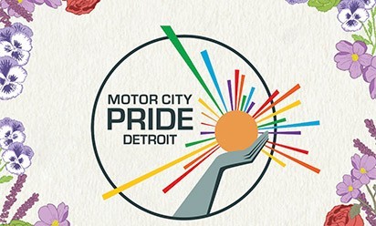 Motor City Pride logo and a flower border