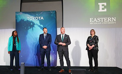 COE dean Ryan Gildersleeve at a press event for Toyota's new STEM Institute at EMU