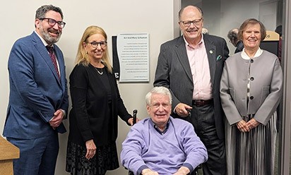 Left to right: Robert Erlewine, director of Center for Jewish Studies; Mary Schuman, Art Schuman, President James Smith, and Connie Ruhl-Smith.