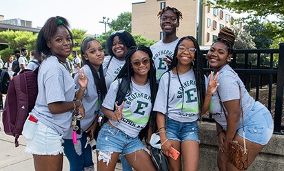 Students wearing BHSH t-shirts on campus