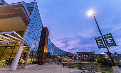 Student Center at dusk