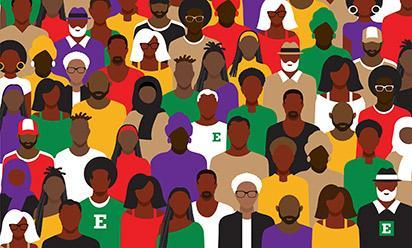 Simplified graphic illustration of a crowd of black or African American people.