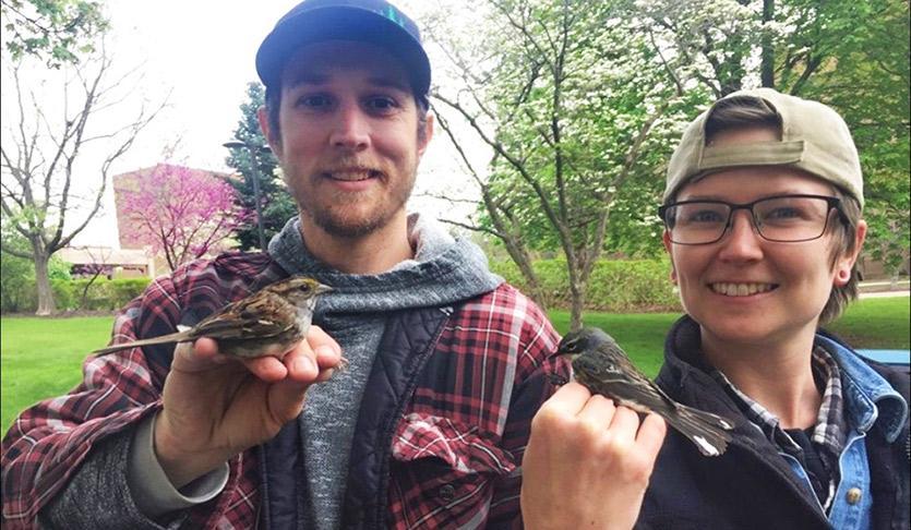 Kenneth Glynn and Dorothy Zahor holding little robins