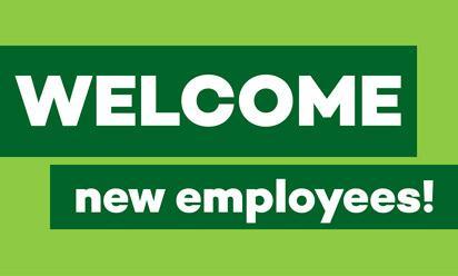 Welcome new employees! in EMU green and white with lime green background