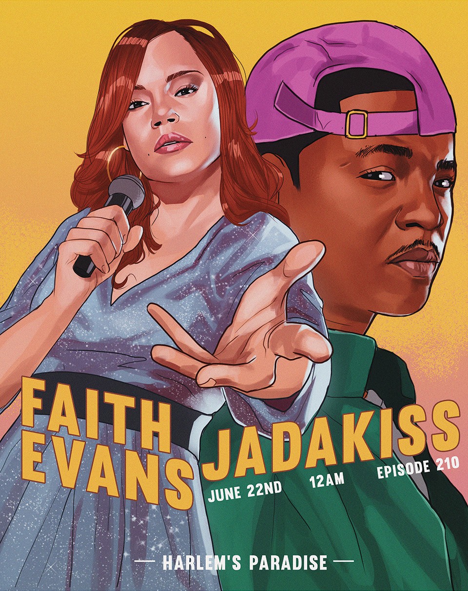 Poster artwork of rappers Faith Evans and Jadakiss by EMU alumnus Jermaine Curtis Dickerson (BA14).
