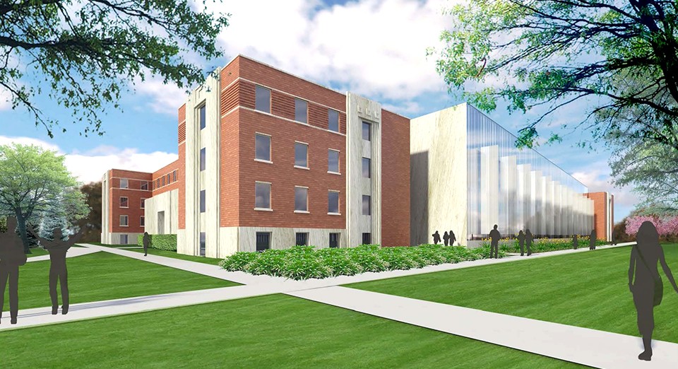 An architectural rendering of the proposed renovation of Jones and Goddard Halls.