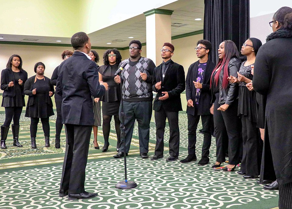 EMU Gospel Choir sings at the 2019 MLK Celebration President's Luncheon.