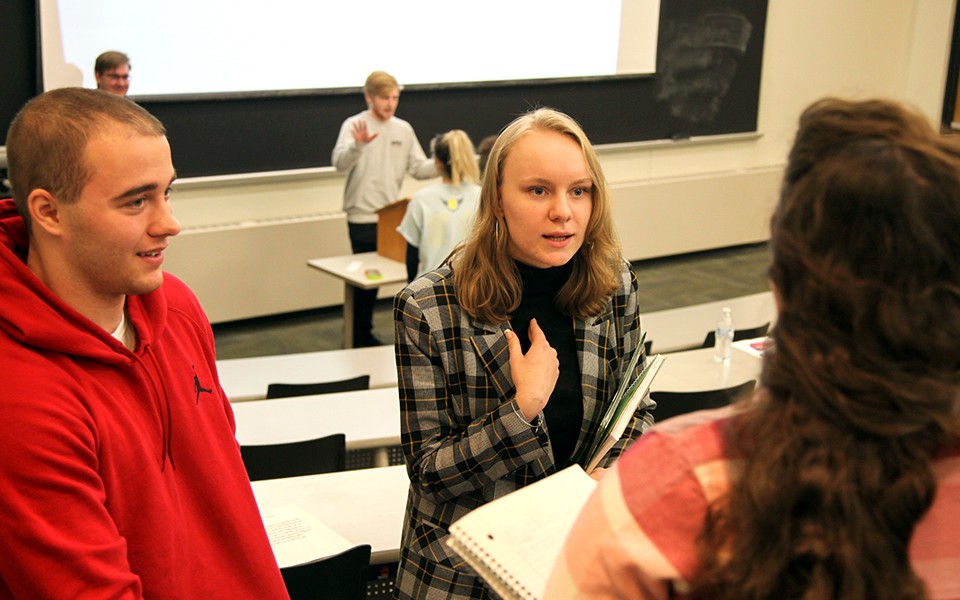 EMU students engaged in Professor Higbee's class.