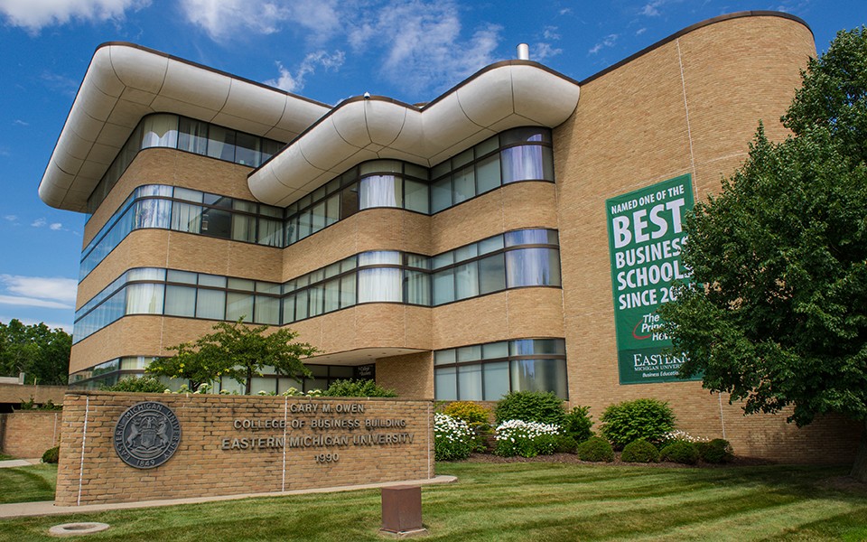 Exterior photo of EMU's College of Business building