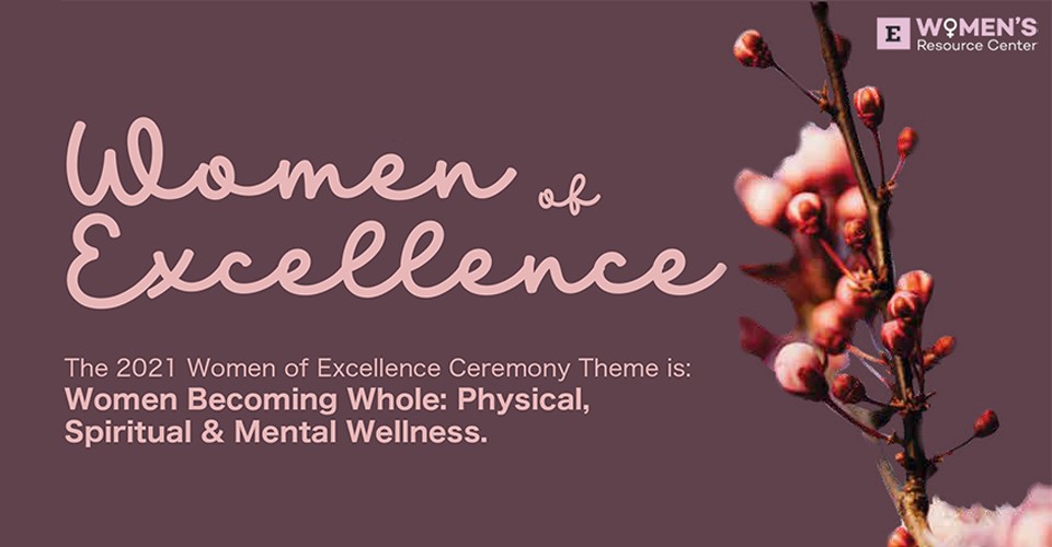 Flowery artwork promoting EMU's 2021 Women of Excellence Ceremony