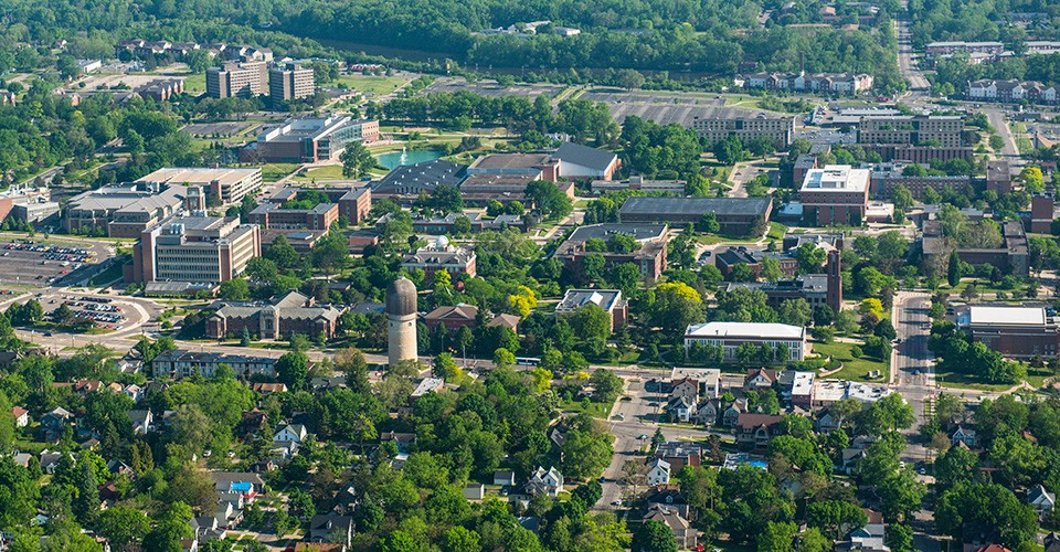 Aerial view of EMU's central campus