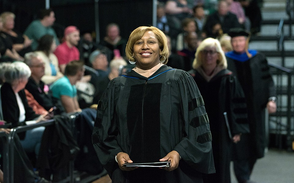Eunice Jeffries at the Spring 2019 Commencement ceremony