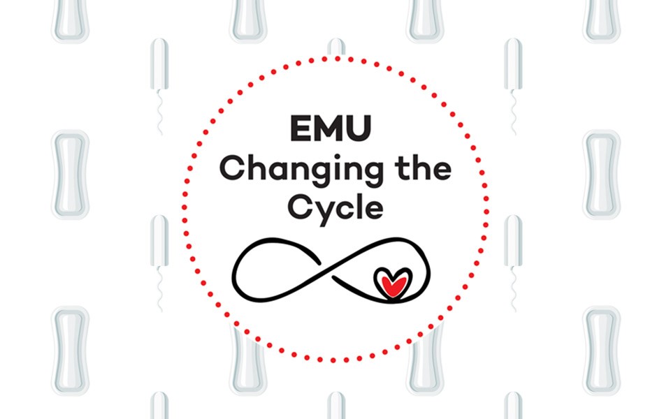 Changing the Cycle logo on a background pattern of menstrual products.
