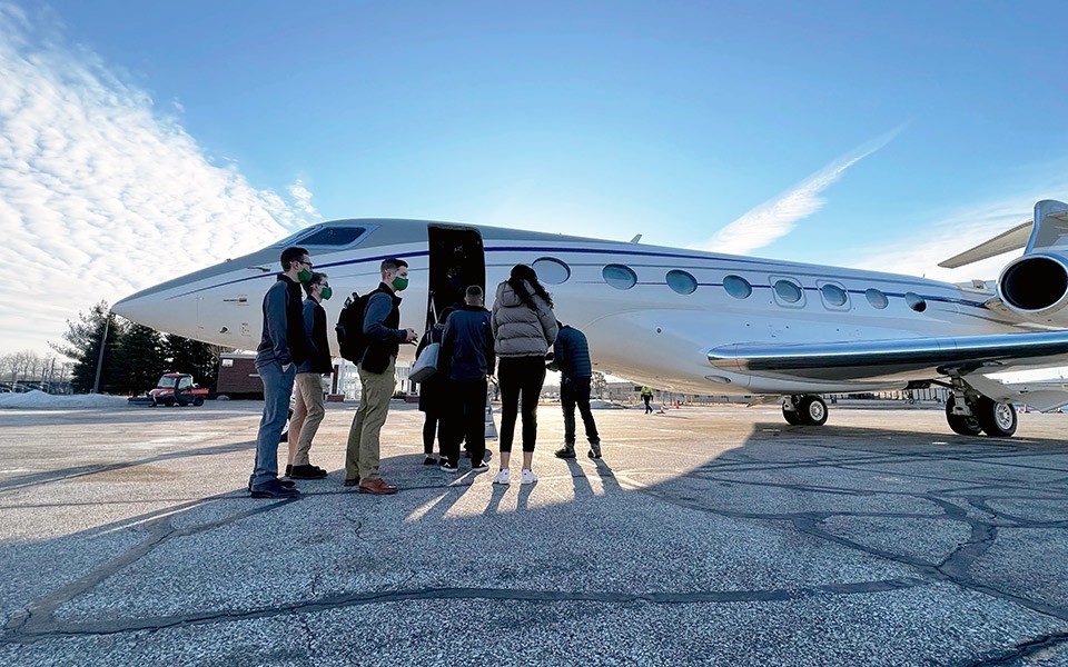 EMU students board a private jet on a visit to Gulfstream Aerospace Corp.