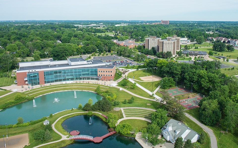 Aerial view of EMU's Student Center area
