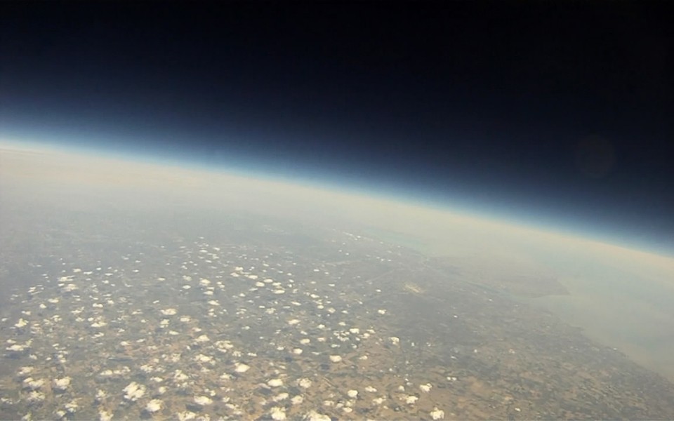 A picture from the top of a weather balloon launched by EMU students showing Lake St. Clair and Lake Erie from 90,000 feet in the air.