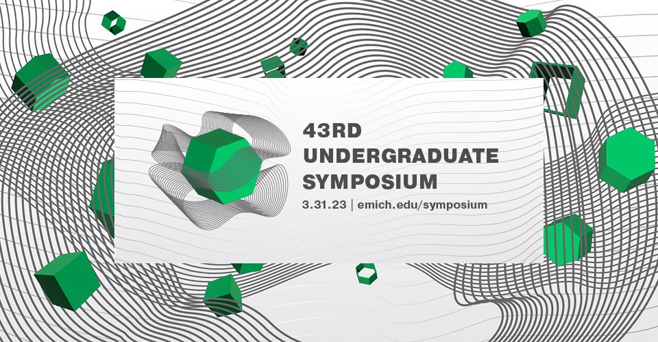 Graphic green, white and black geometric shapes for the 43rd Symposium