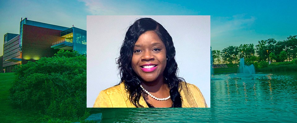 Dr. LaJoyce Brown's headshot on a Student Center photo background.
