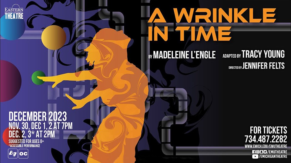 Graphic from A Wrinkle in Time with the silhouette of a woman with swirling colors
