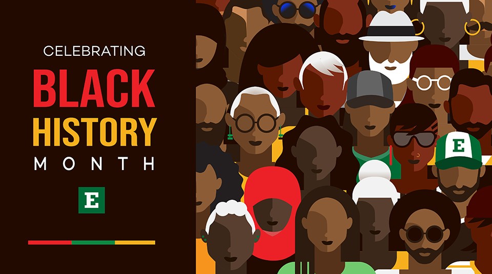Illustration of a Black History Month February concept with stylized black/brown faces.