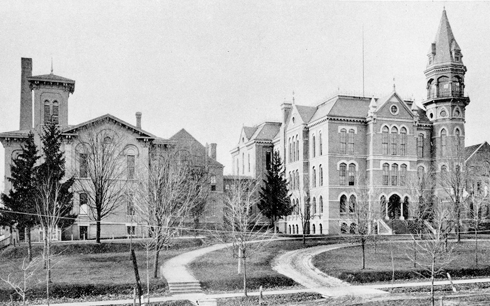archival photo of old main and the conservatory