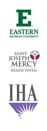 IHA, Saint Joseph Mercy Health System and EMU logos