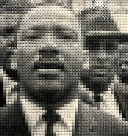 A detail of the LEGO installation by Aaron Liepman
