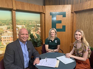 Mark Lee, Julie Jahn and Alexis Berent on the set of EMU Today TV. 
