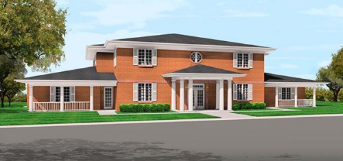 A rendering of the exterior plan for the Ann Arbor Fisher House for veterans and their families.