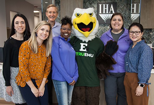 Swoop and visitors at the new Health Center Open House